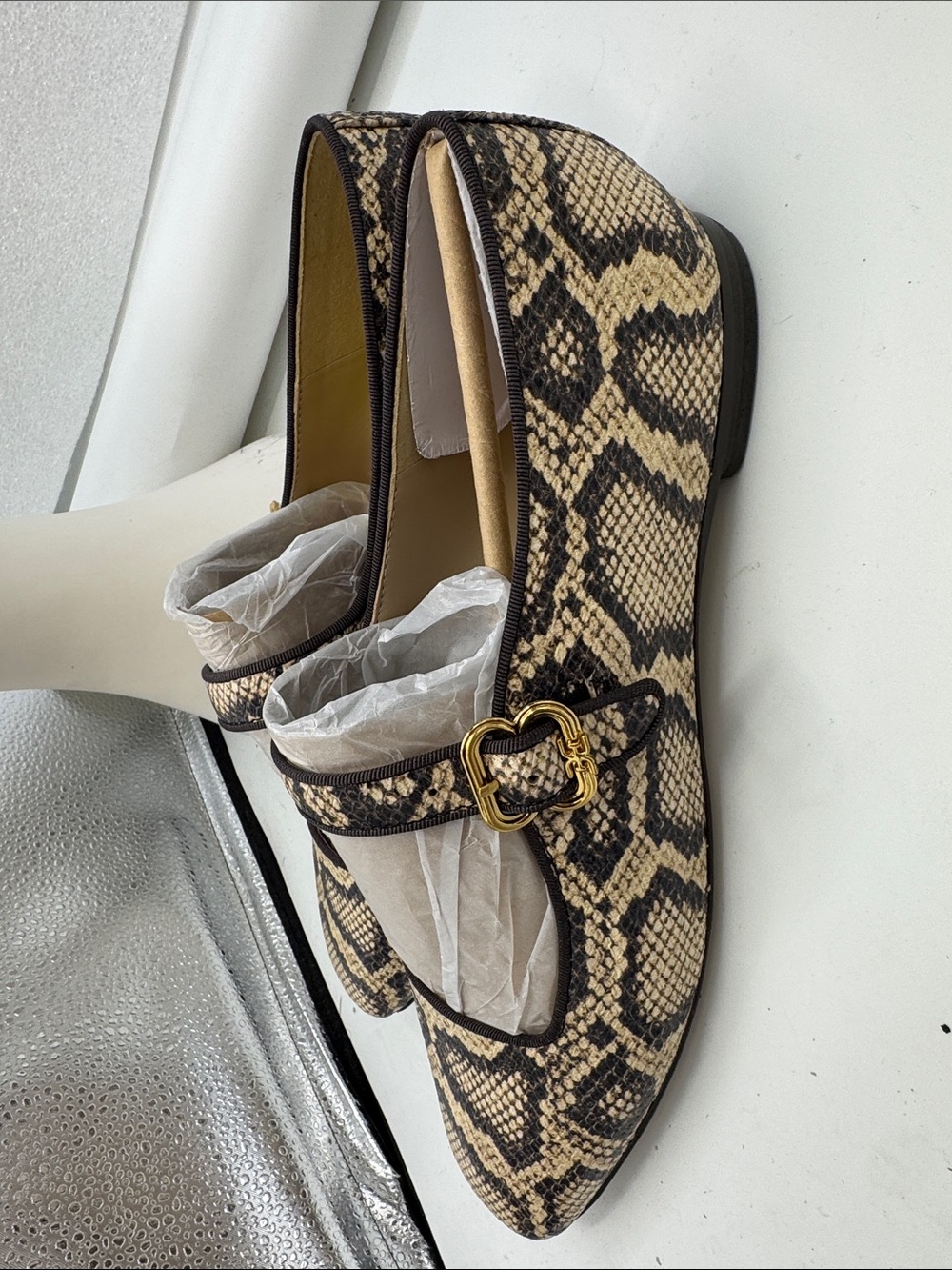 Sam Edelman women Snake-Print Mary Jane Flats Beige/Black size 11 - Picture 2 of 4
